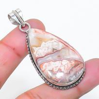Natural Laguna Lace Agate Gemstone 925 Sterling Silver Pendant 2.13  AP-15237