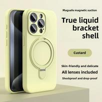Skysto silikono magnetinio žiedo laikiklio dėklas Magsafe IPhone 16 15 14 13 12 Pro Max Plus 16Pro 15Pro telefonui, Mag Safe stovelio telefono dangtelis For iPhone 16 Pro Max geltona