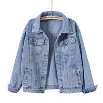 Džinsinė striukė Moteriškas vaikinas Jean Coat Streetwear Harajuku vintažinis rudens pagrindinis viršutinis drabužis M mėlyna