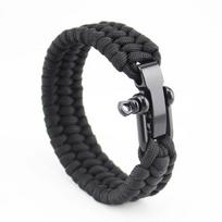 Survival Paracord Bracelet Men Three-Holes Adjustable U-Type Buckle 550 Parachute Rope Outdoor Camping Hiking Emergency black
