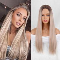 MISS WIG ilgas tiesus vidurinės dalies perukas be kirpčiukų Juodas sintetinis karščiui atsparus pluošto perukas kasdieniniam dėvėjimui Cosplay 26inches brown