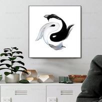 Kinų japoniško stiliaus žuvis Zen Juoda ir balta žuvų koi tapyba aliejiniais dažais Spausdinti drobės plakatai gyvenamojo kambario dekoravimui Cuadros 21cm×30cm NoFrame