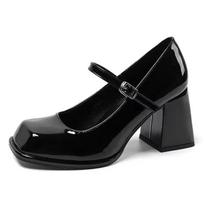 2024 2024 Summer Mary Janes Vintage Black Sandals Woman Buckle Non-Slip Casual Medium Heels Office Ladies Solid Elegant Heels Korean 36