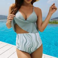 Women Two Pieces Bathing Suit Top Ruffled With High Waisted Bottom Bikini Set XL