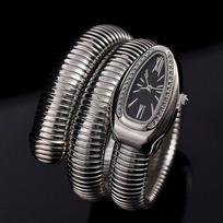 Women Watch Silver Black Watch Dial Exquisite Fashionable Snake Shape Bangle Watch for Casual Work Office
