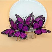 Portable Butterfly Hair Comb 3D Butterfly Headpiece Butterfly Hairbrush  Women's Hair Accessories violetinė