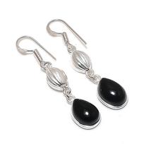 Natural Black Onyx Gemstone 925 Sterling Silver Jewelry Earring 1.89  AE-12567