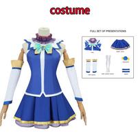Anime Aqua Cosplay Costume Uniform KonoSuba God's Blessing on This Wonderful World Cosplay Dress Wig Set Party Outfit for Women XS（old）