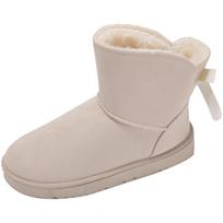 Fur All-in-one Snow Boots Women's New Short-tube Winter Velvet and Thickened Bow-knot Cold-proof and Warm-keeping Cotton Shoes 36