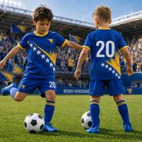 Bosnijos futbolo marškinėlių komplektas, Bosnijos futbolo marškinėliai vyrams, moterims, jaunimui, vaikams, futbolo gerbėjams 2 dalių komplektas 2026, Vasaros marškinėlių ir šortų komplektas 110