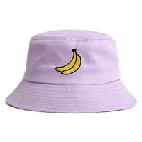 Panama Banana Embroidery Bucket Hat Foldable Unisex Summer Cartoon Cute Fruit Fisherman Hat Soild Color Outdoor Sun Cap