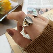 Foxanry Madingi senoviniai rankų darbo poros žiedai moterims balto agato elegantiškos vestuvių vakarėlio papuošalai dovanos 17mm sidabras