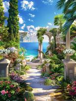 5D DIY Diamond Mosaic Seaside Needlework Painting Garden Cross Stitch Diamond Embroidery Landscape Decor For Home Full Round 20x30CM white