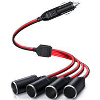 16AWG 1 į 4 automobilio lizdo skirstytuvo adapteris maitinimo įkroviklio prievadas 12V/24V ilginamasis laidas kabelis raudona/juoda
