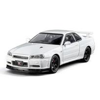 1/24 Nissan Skyline GTR-R34 Greiti ir įsiutę Lydinio Automobilio Modelis Garsas Šviesa Kolekcinė Miniatiūrinė Voiture Lietas Žaislinis Transporto Priemonė Berniukas balta