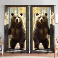 2-Panels Standing Brown Bear Semi Blackout Curtains   Half Blackout Suitable for Artistic Home Decorative Curtains 100*130 HOOK 1pcs