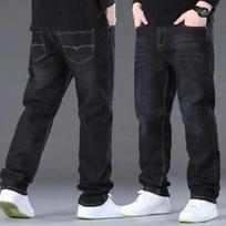 Didelio dydžio vyriški džinsai, labai tampus džinsinis audinys, didelio dydžio kelnės 45-150 kg svoriui, Jeans Hombre plataus kirpimo džinsai, Pantalon Homme 27 juoda