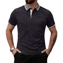 Men Short Sleeve Polo Shirt Classic Fit Pattern Button Down Collar Casual Top for Everyday Wear L juoda