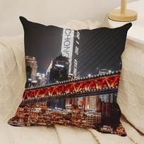 Chongqing A World-Renowned Cyberpunk City 4 Pillow Case Natural Linen Double-Sided Printing Sofa Home Decor Cushion Cover Peach skin 18*18(CM)-1Pcs