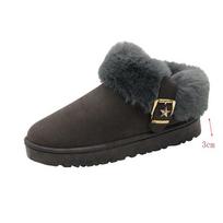 Buckle Decor Faux Fur Snow Boots Women Winter Warm Thicken Plush Ankle Boots Woman Thick Sole Anti Slip Platform Cotton Boots 36 pilka spalva