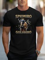 SPIONIRO GOLUBIRO Mens Detective Graphic TShirt  Black Casual Short Sleeve Crew Neck Tee with SPIONIRO GOLUBIRO Letter Print S