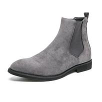 New Gray Chelsea Boots for Men Flock Business Men Ankle Boots Cowboy Boots Handmade Men Size 38-46 Zapatos De Hombre 38 pilka spalva