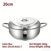 Double Bottom Frying Pan 304 Stainless Steel Small Soup Pot Oil Filter Rack Thermometer Oil Draining Home Kitchen Gadget Tool