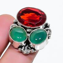 Natural Garnet, Onyx Gemstone 925 Sterling Silver Jewelry Ring Size 6 AR-17924