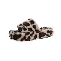 Fashion Sexy Cross Leopard Plush Women Slippers Lightweight Soft Sole Cotton Slides Winter Open-toe Warm Middle Heel Women Flip Flops 41 black