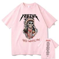God Wants You T Shirt Kanye West Double Sided Print Tshirt Tops Tribal Skull Graphic T-shirts Summer Men Women Hip Hop Tee Shirt S smėlis