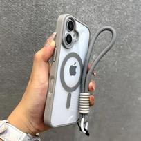 Magsafe Clear Phone Case For iPhone 15 14 16 Plus 11 12 13 Mini 16 Pro Max With Lanyard Shockproof Armour Wrist Strap Back Cover iPhone 14