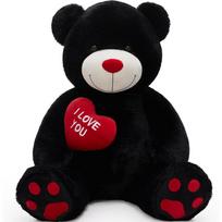 Large Black Teddy Bear with Red Heart Embroidered I Love You Fluffy Stuffed Animal for Girlfriend Valentines Gift United States