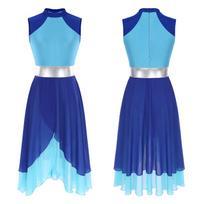 Spirit Praise Lyrical Dance Dress High-waisted Patchwork Color Skirts Dance Performance Dress S mėlyna