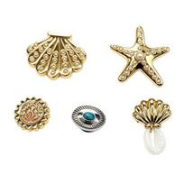 5Pcs/Set Gold-Toned Summer Shoe Charms, Ocean Themed Beach Shoe Decorations, Faux Pearl Starfish Seashell Shoe Charms for Women Girls Clogs 1 Set