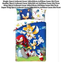 Sonic The Hedgehog Cartoon Bedding Set With Cotton Duvet Cover And Pillowcase For Bedroom Decor Single(140x200cm)
