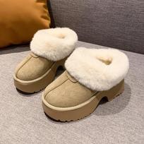 Platform Fur Ankle Snow Boots Women High Heels Shoes Chelsea Winter Plush Warm Chunky Pumps 2024 Trend Casual Suede Botas Mujer 35 chaki