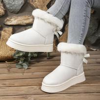 Saldi kaspinė apdaila Suede sniego batai moterims 2025 Švelnus storas padas Ankle boots moterims Šilti dirbtinio kailio Neslystantys žiemos batai 36 balta