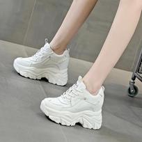9CM Genuine Leather  Women Chunky Sneakers Spring Summer Autumn Breathable Platform Wedge Shoes Walking Sneakers Fashion 35