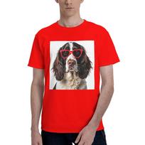 English Springer Spaniel dog wearing a heart shape sunglasses Men TShirt Oversized T Shirts Mens Round Neck Cotton Tees Short S