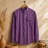 Nomad Sari Grandad Shirt - Black Purple - Large