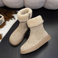 Women Flats Ankle Boots Suede Fur Shoes Casual 2025 Sport Trend New Sneakers Short Plush Snow Boots Winter Botas Mujer 35 chaki
