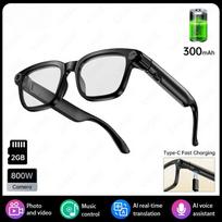 Nauji 8MP išmanieji akiniai su kamera HD nuotraukoms ir vaizdo įrašams, dirbtinio intelekto vertimu, fotochrominiais lęšiais, Bluetooth skambučiais, muzika, balso asistentu, 300 mAh baterija A juoda