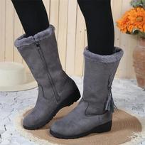 Women's Shoes Women Warm Chelsea High Fur Boots 2024 New Women Boots Mid-calf Plush Snow Flat Boots 36 pilka