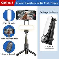 Gimbal Stabilizer Selfie Stick Tripod with Fill Light Wireless Bluetooth Monopod for Samsung Xiaomi IPhone Cell Phone Smartphone