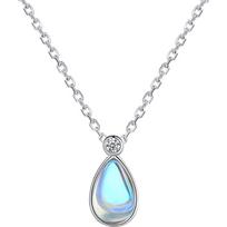 S925 Sterling Silver Moonlight Stone Water Droplet Necklace for Women's Valentine's Day Gift New Personalized Simple Collar Chain 45CM white