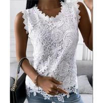 Summer Women's Fashion Tops Sleeveless Vest Lace Shirt 5XL balta