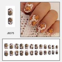 24pcs Press On Nails Bright Oil Stroke Maple Leaf Short Square Nails Removable Fake Nails Finished Wear Nails
