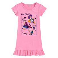 M1241 Vaikams Mergaitėms Kpop Rumi Zoey Mira Spausdinta Trumpomis Rankovėmis Suknelė su Raukiniais 100cm rožinė