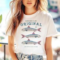 Pattern Sardine Printed Cartoon Seafood T-Shirt Fashion Regular Women's Summer Street Top Women's Beach Travel Short Sleeve S balta