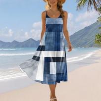 Sleeveless Spaghetti Strap Abstract Print Midi Dress Lightweight Flowing Summer Casual Sundress for Women XXL